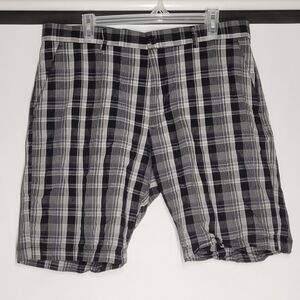 Mens Axist Black and White Plaid Shorts